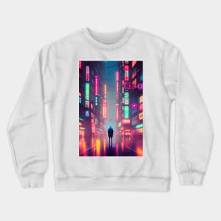 Man Tokyo Neon Anime Japan Rainy Night Street Vibes <3 Crewneck Sweatshirt